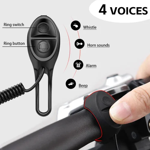 Miniatura 4 de Bocina de bicicleta electrónica de 120 db para ciclismo, cuerno de bicicleta eléctrica, 4 modos de sonido con batería recargable, impermeable