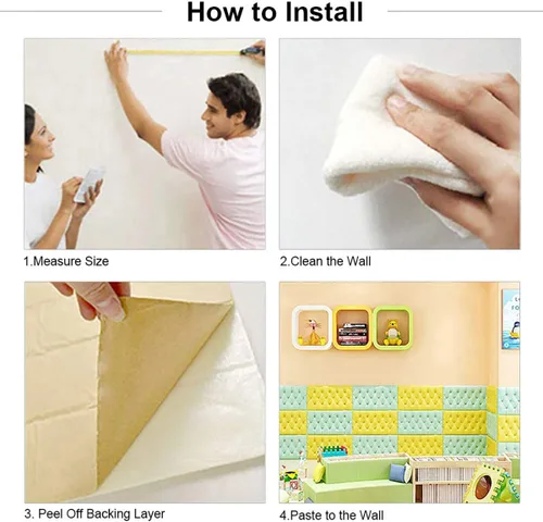 Miniatura 5 de Paneles de pared de espuma autoadhesivos 3D, 23.6 x 11.8 pulgadas, decoración de cuero revestido de cuero, anti-colisión, cojín suave para cubrir