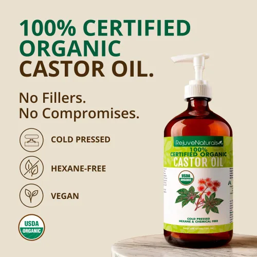 Miniatura 9 de RejuveNaturals Aceite de Ricino (Botella de Vidrio de 16oz) Certificado Orgánico USDA, 100% Puro, Prensado en Frío, Libre de Hexano. Promueve