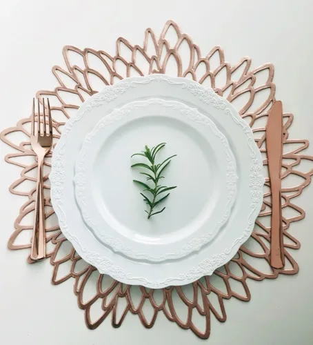 Miniatura 6 de Occasions" - Juego de 20 manteles individuales metálicos de vinilo prensado/mantel individual para centro de mesa de boda (hoja, oro rosa)