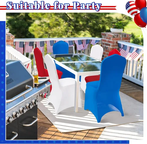 Miniatura 6 de Oudain 12 fundas para sillas plegables del 4 de julio, color rojo, blanco y azul, universales, de elastano, fundas protectoras elásticas lavables
