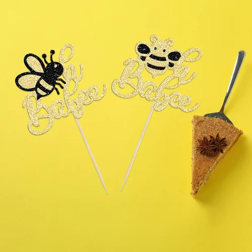 Miniatura 4 de 24 piezas de adornos para cupcakes de abejorro con purpurina Oh Babee Oh Baby para cupcakes, decoraciones para baby shower con tema de abejas