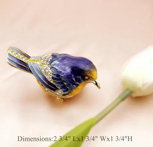 Miniatura 8 de JWT Astyle Starling Bird - Cajas de joyería con bisagras y cristales esmaltados. Regalos para amantes de los pájaros para mujeres. Caja