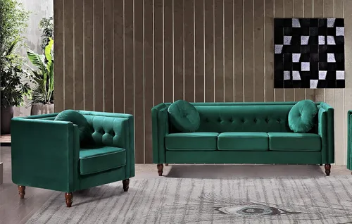 Miniatura 9 de Container Furniture Direct Lexie Velvet - Cómodo sofá de mediados de siglo Chesterfield de tres plazas para lectura, sala de estar, apartamento