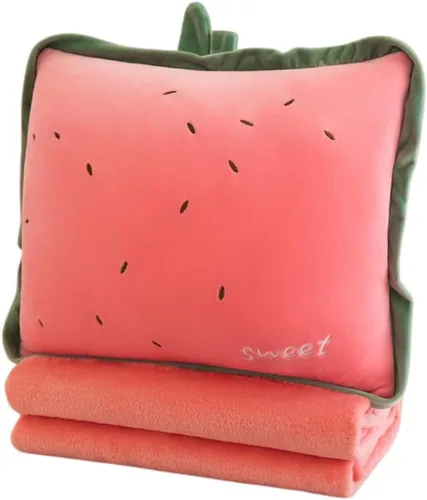Miniatura 4 de Rikyo Juego de Manta y Almohada de Viaje de Fruta de Peluche de 15", Almohada de Felpa 3 en 1 para Abrazar con Manta para Calentar las Manos, Regalo