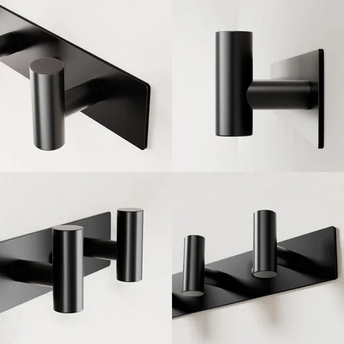 Miniatura 5 de GWAAZXGZ Perchero negro montado en la pared, 5 clavijas en forma de T para sombreros, bolsas y toallas, riel de metal resistente para entrada, baño