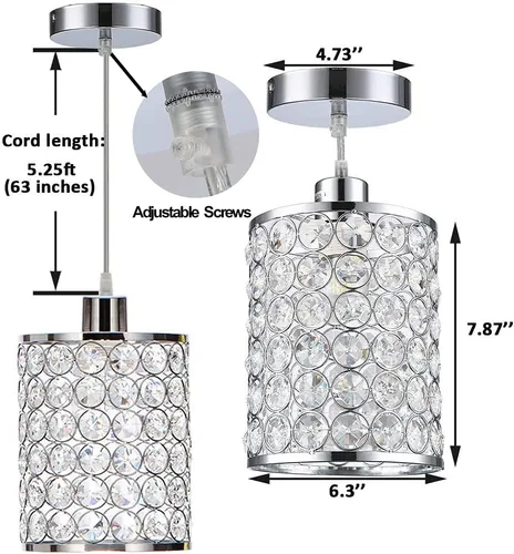 Miniatura 4 de Paquete de 3 lámparas colgantes de cristal, iluminación colgante de isla de cocina cromada, luces colgantes de techo con cable ajustable