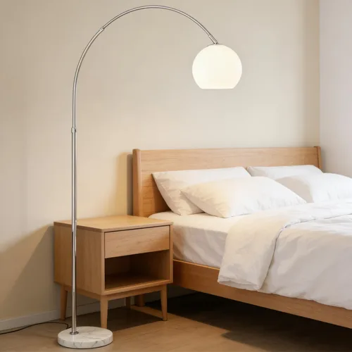 Miniatura 13 de Lámpara de pie naranja moderna de mediados de siglo, lámpara de hongo estilo Bauhaus para leer, lámpara de pie alta con pantalla de vidrio para sala