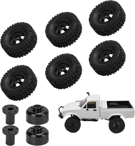 Miniatura 6 de plplaaoo Ruedas de coche RC, ruedas y neumáticos de vehículos RC, neumáticos de goma RC con cubo de rueda de aleación de aluminio para WPL C14 C24