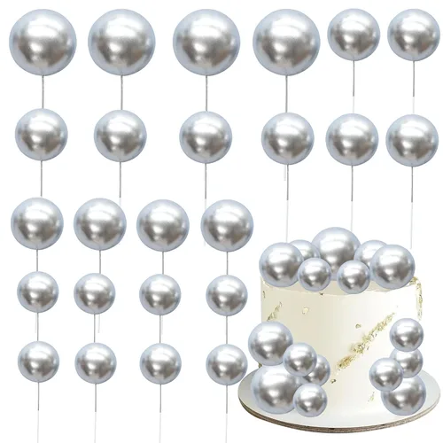 Miniatura 47 de Gyufise 30 Piezas Bolas Topper para Pastel DIY Insertables para Pastel Palillos de Bolas para Pastel Topper para Cupcakes para Fiesta de Cumpleaños
