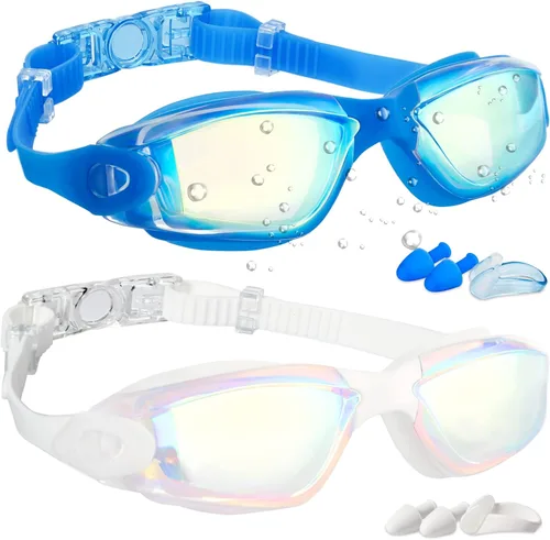 Miniatura 15 de EWPJDK Gafas de natación – Paquete de 2 gafas de natación antivaho sin fugas para adultos, mujeres y hombres Aqua & Bright Rose