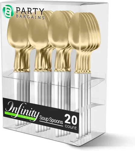 Miniatura 29 de Party Bargains Juego de cubiertos negros de plástico desechable, utensilios de diseño moderno infinito, paquete de 40: 16 tenedores, 8 cuchillos, 16