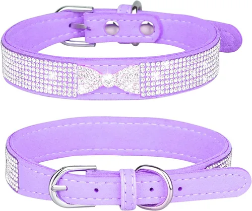 Miniatura 6 de Collares Pequeños para Perros Femeninos, Lindo Cristal de Rinstone con Pajarita de Diamante de Brillo para Cachorros para XXS XS Perros Pequeños