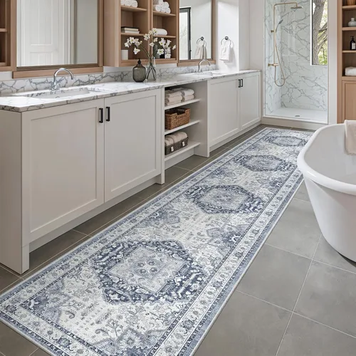 Miniatura 247 de Madane Tapete lavable de 2 x 10 pies para pasillo, cocina, recibidor, clásico, suave, antideslizante para interiores, casa de campo, baño, sala