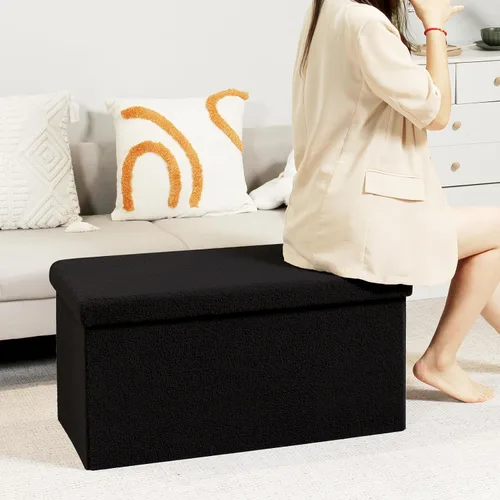 Miniatura 2 de PINPLUS Otomanas otomanas de almacenamiento con forma cuadrada con reposapiés de almacenamiento para sala de estar, asiento otomano Boucle para Negro