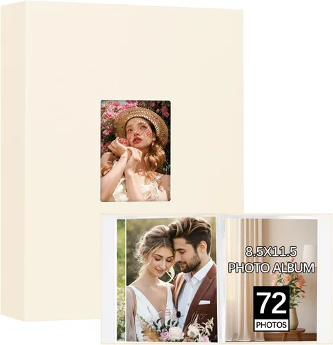 Miniatura 9 de Álbum de fotos de 8.5 x 11 pulgadas con capacidad para 72 fotos, cubierta de cuero con ventana frontal, páginas interiores transparentes de 8.5 x 11