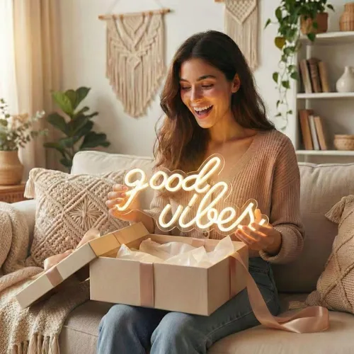 Miniatura 6 de DECANIT Letrero de neón blanco cálido Good Vibes, letreros de neón LED de 16.1" x 8.3" para decoración de pared, luces de neón estéticas alimentadas