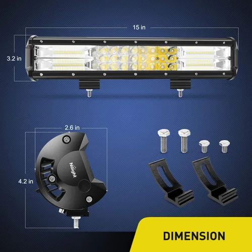 Miniatura 2 de Nilight - 18003C-A barra de luz LED de 15 pulgadas, 216 W, triple fila, haz combinado de luz difusa y concentrada, 21600 lúmenes, súper brillante