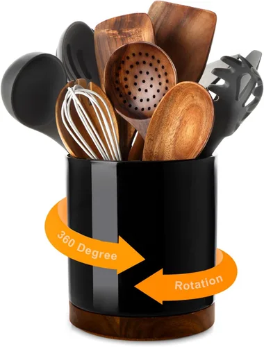 Nucookery Soporte giratorio para utensilios de cocina de 360°, 7.2 pulgadas, organizador de utensilios de cocina de cerámica blanca, decoración de