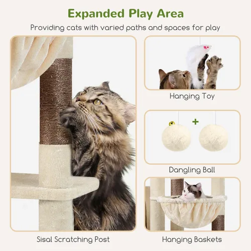 Miniatura 4 de Globlazer Árbol Gigante para Gatos, Árbol para Gatos de 83 Pulgadas para Gatos Grandes Adultos de Interior, Torre XXL para Gatos con 9 Postes