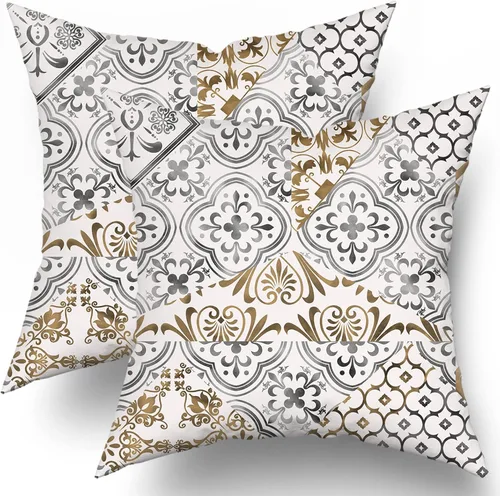 Juego de 2 fundas de almohada geométricas grises y marrones de 18 x 18 pulgadas, fundas de almohada decorativas vintage retro café, fundas de
