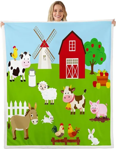 Feelyou Manta de forro polar para niños y niñas, con estampado de animales de dibujos animados, encantadores conejos, ovejas, caballo, manta de lujo