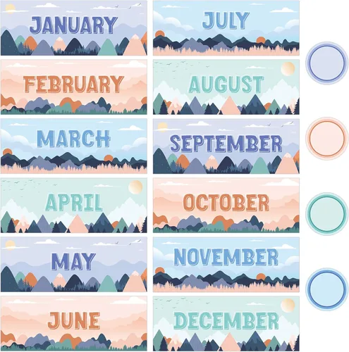 Miniatura 9 de Zonon Conjunto de 48 Piezas de Titulares Mensuales Navideños 12 Meses del Año Encabezados Bordes de Tablón de Anuncios Mensuales de Temporada con 36