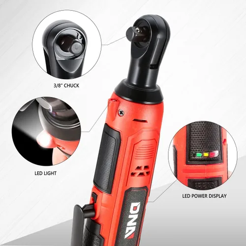 Miniatura 6 de DNA MOTORING TOOLS-00170 Llave de trinquete eléctrica inalámbrica de 12 V 3/8 pulgadas con interruptor de rotación hacia adelante/retroceso + luz