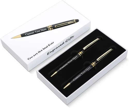 Bolígrafo personalizado, bolígrafo personalizado con caja de regalo de lujo, 2 bolígrafos grabados con giro, bolígrafo grabado con tu nombre o