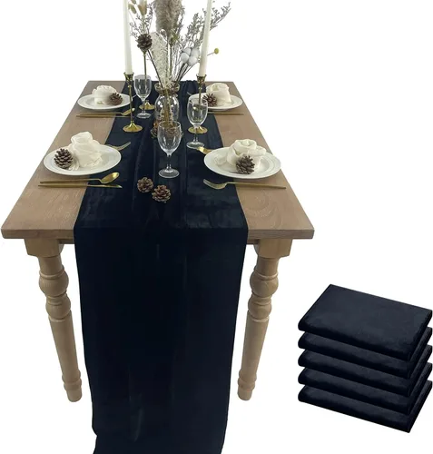 Miniatura 9 de Camino de mesa de terciopelo, decoración de recepción de boda de lujo de 10 pies, tela de terciopelo suave, superposición de lino para fiesta