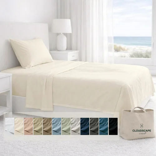 Miniatura 55 de Cloud Scape Linen - Juego de sábanas de algodón egipcio de doble capa, tamaño individual, tejido de satén de fibra larga, juego de 3 piezas, ropa