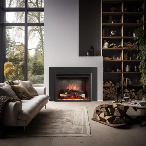 Miniatura 2 de PuraFlame Western - Chimenea eléctrica de 30 pulgadas con kit de molduras, sonido de chispas de fuego, tronco de resina, control remoto, calentador