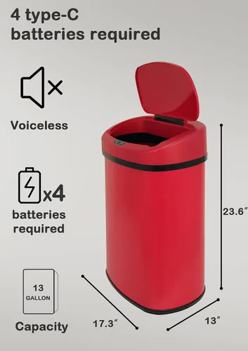 Miniatura 6 de Cubo de basura de acero inoxidable de 50 litros/13 galones, sin contacto y movimiento para cocina, con tapa, cubo de basura automático de metal