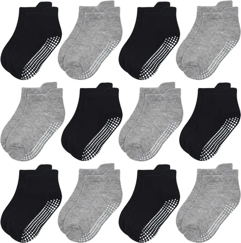 Miniatura 11 de GRPSKCOS - Calcetines antideslizantes para niños pequeños de 12 pares, calcetines antideslizantes para tobillos para niñas y niños, calcetines