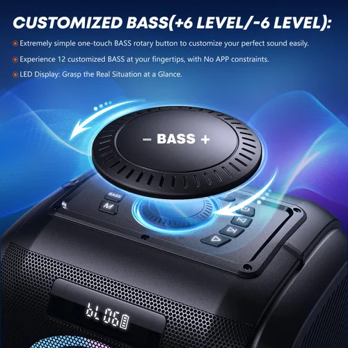 Miniatura 2 de W-KING 270W PEAK Altavoz de Fiesta Grande Bluetooth Más Fuerte/12 Graves Personalizados/Subwoofer Masivo de 125dB 6.5''x2 con Graves Profundos, Gran