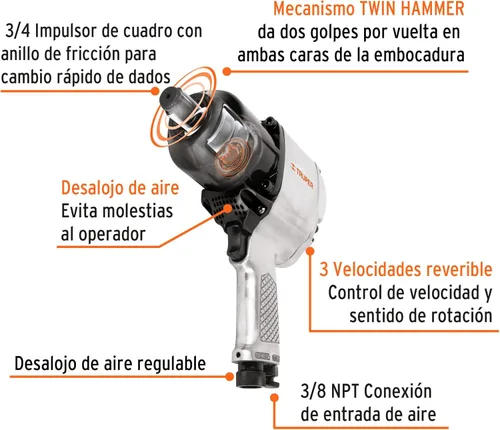 Miniatura 2 de Llave de impacto neumática, industrial, 3/4