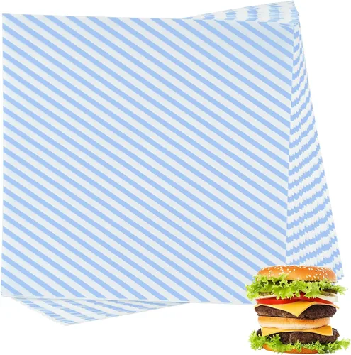 Miniatura 5 de 200 hojas de envoltorio de alimentos a rayas negro y blanco, papel encerado seco para pan y sándwiches, forros de papel para cestas de comida