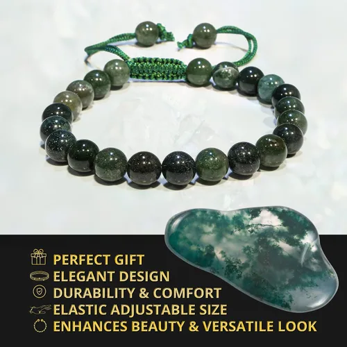 Miniatura 199 de Adjustable Crystal Bracelet – Gemstone Bead Bracelet with Adjustable Macrame String – Chic Gemstone Bracelet for Men and Women – 8mm Round Healing