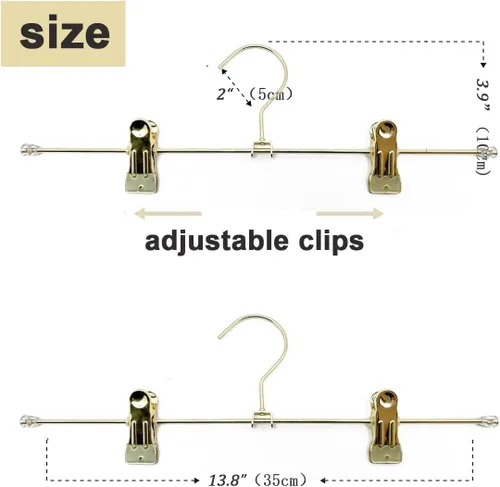 Miniatura 3 de Perchas de alambre de metal dorado de 13.8 pulgadas con clips ajustables, paquete de 30 perchas para pantalones con clips de metal, perfectas