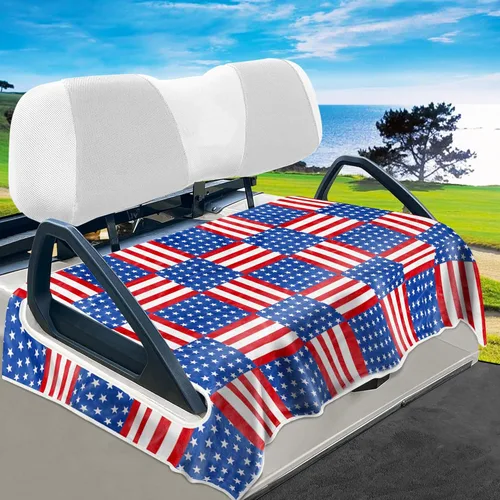 Miniatura 12 de YOKYHOM Fundas de asiento de carrito de golf con bandera estadounidense para 2/4 plazas, manta patriótica de Estados Unidos mantiene los asientos