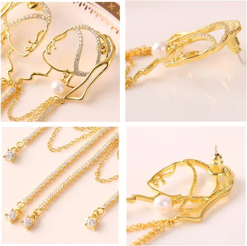 Miniatura 6 de Aretes de arte abstracto únicos para mujer, niña, borla de araña, joyería de moda, Latón, Circonia cúbica