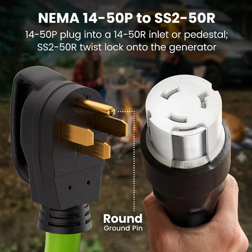 Miniatura 2 de GEARit - Cable generador de 50 amperios de 15 pies, NEMA 14-50P a SS2-50R, cable de extensión para generador de bloqueo giratorio, STW 6/3+8/1 AWG