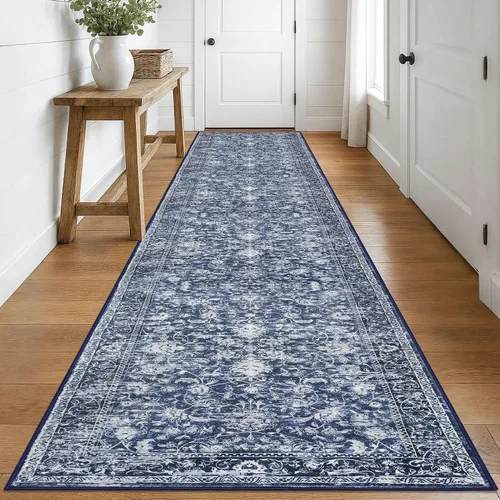 Miniatura 98 de KILOCOCO Alfombra lavable de 2 x 3 para entrada, estampado floral vintage, suave, antideslizante, azul, alfombras de cocina, tapete