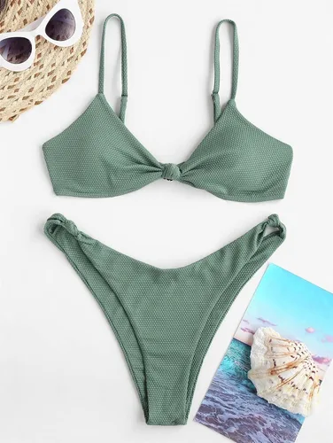 Miniatura 4 de Bañador texturizado anudado Bikini de dos piezas Traje de baño de dos piezas Trajes de baño