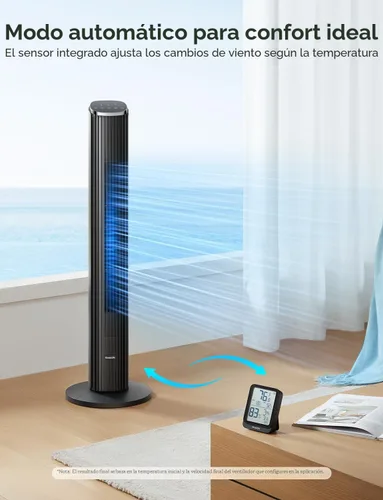 Miniatura 8 de GoveeLife Ventilador de torre negro para dormitorio, ventilador de piso inteligente de 36 pulgadas con control de aplicación/voz, sensor