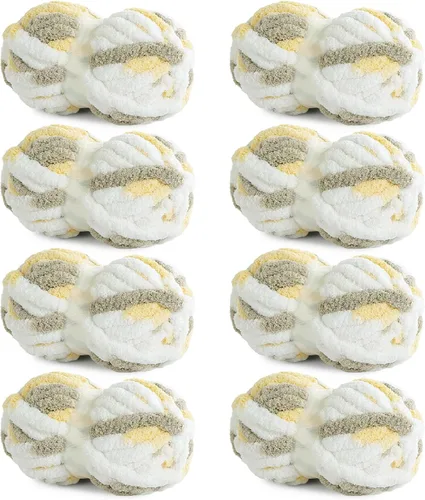 Miniatura 31 de HOMBYS Paquete de 8 hilos gruesos gigantes para tejer a ganchillo/tejer a mano, súper voluminosos, grandes, suaves, esponjosos, tie dye de felpa