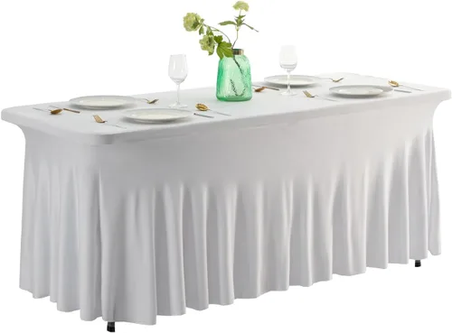 Miniatura 8 de Falda de mesa de poliéster ajustable de una pieza de elastano, mantel rectangular resistente a las arrugas para eventos de bodas, fiestas