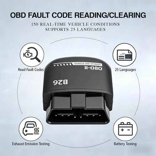 Miniatura 3 de Escáner B26 Bluetooth OBD2 para iOS y Android - Lector de código de motor sin suscripción, herramienta de diagnóstico del motor mejorada 2026, luz