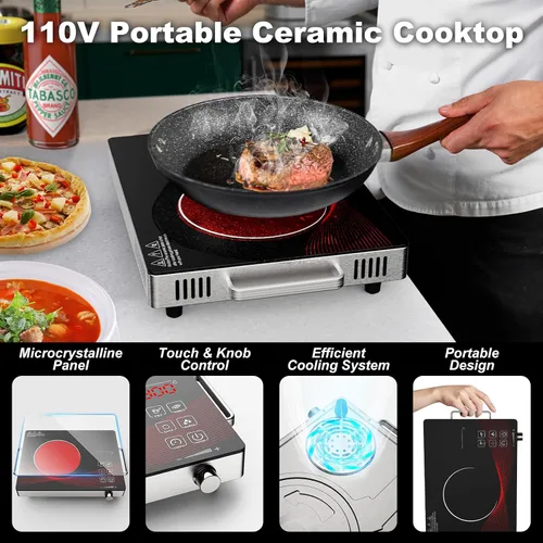 Miniatura 4 de 1800W Portátil Infrarrojo Estufa de Cocina de un solo Quemador Estufa Eléctrica de Vidrio de Cerámica Placa de Cocina Eléctrica Placa de Cocina