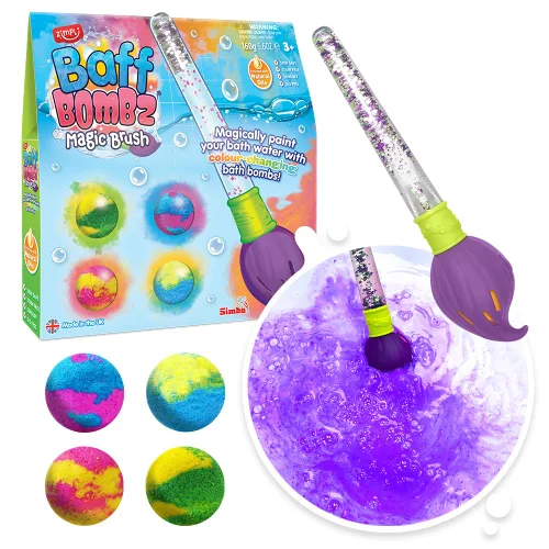 Baff Bombz Cepillo Mágico, 4 Bombas de Baño, Pintan Mágicamente el Agua de tu Baño, Juguete de Baño Creativo para Niños, Regalos de Cumpleaños para